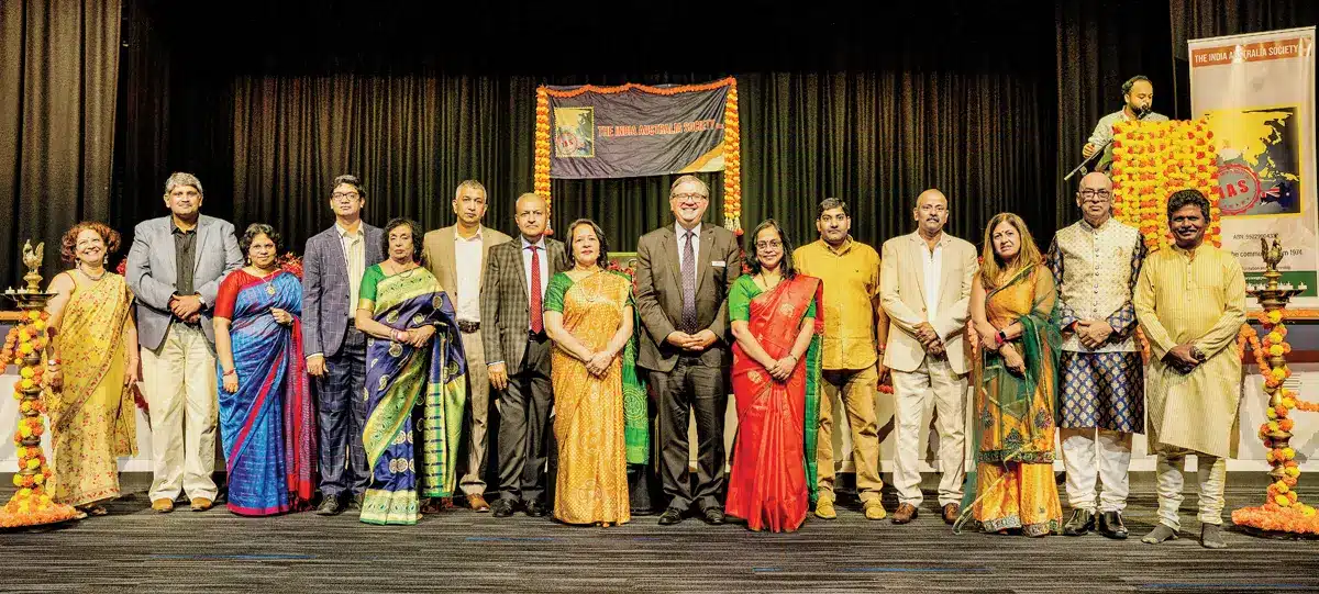 Diwali event 'MOOD 2023' at Coorparoo Secondary College Auditorium organized by India Australia Society. Dance, music, and food filled the celebration.