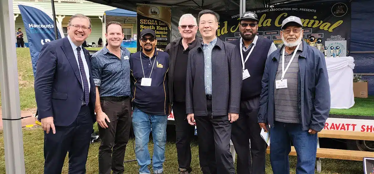 In the photo above, we have Senator Paul Scarr, Mayor of Logan, Cr. John Raven, Event Coordinator of Eid Mela Carnival, Raj Raaz (Robert), Mac Trans Rep Robert, Cr.Stephen Huang of Macregor Ward, Nasib Mohammed ( General Secretary of Rooty Hill Mosque and Shahban Ali, Patron of SEQIA)